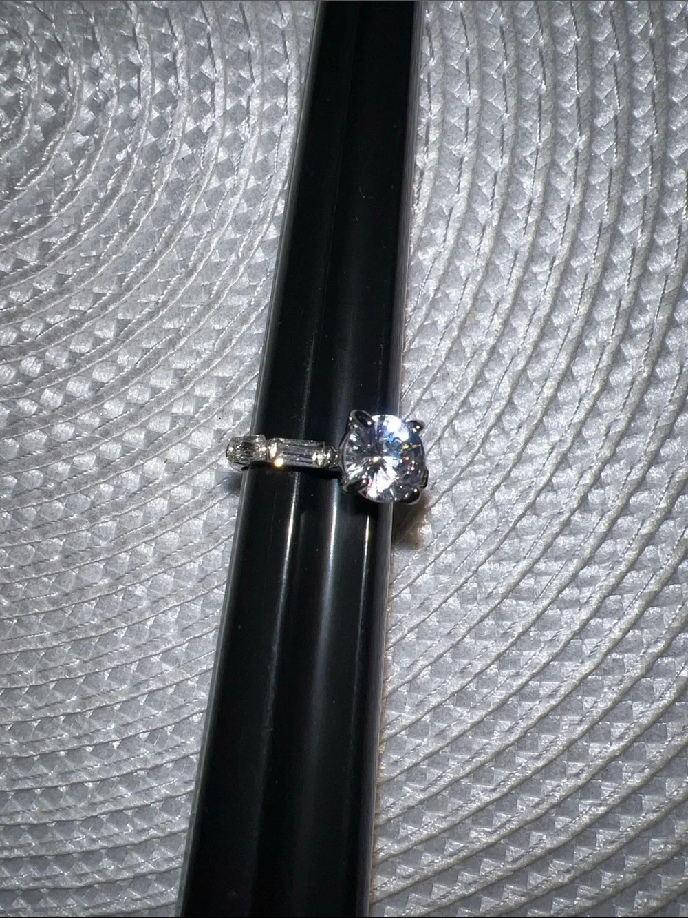 Classic Round-Cut Solitaire Ring with Baguette Accents - Silver